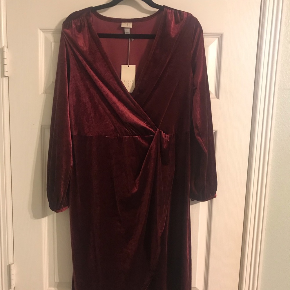 NWT A NEW DAY Merlot Velvet Wrap Dress